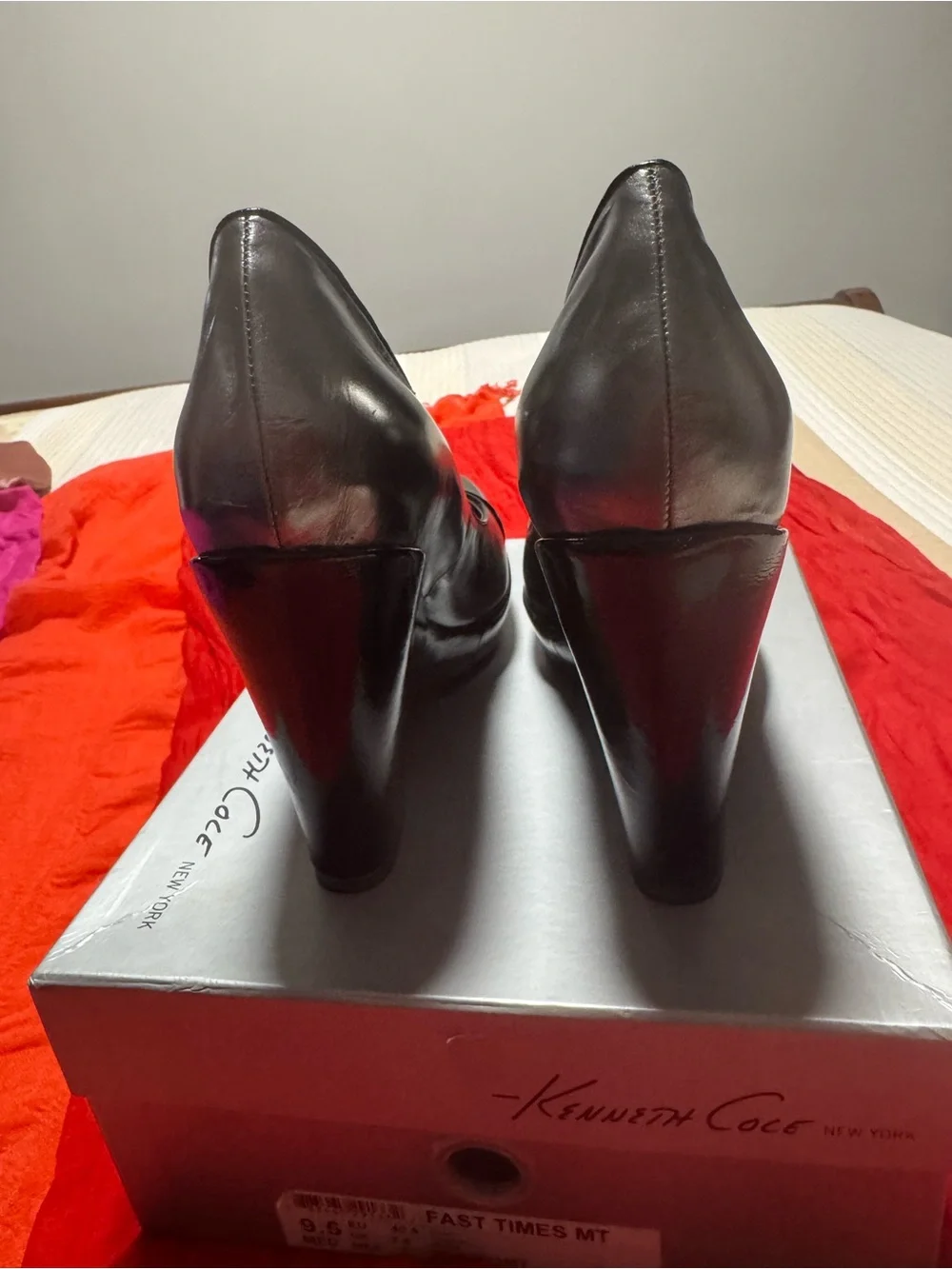 Kenneth Cole New York Black Leather Wedge Pumps